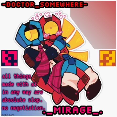 Changewing & Doctor Somewhere Ultrakill shared template | all things made with ai in any way are absolute slop. no negotiation. | image tagged in changewing doctor somewhere ultrakill shared template | made w/ Imgflip meme maker