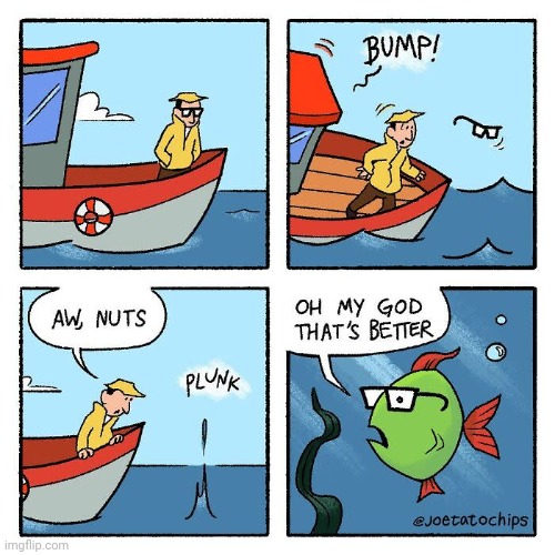 Glasses | image tagged in glasses,fish,boat,drop,comics,comics/cartoons | made w/ Imgflip meme maker