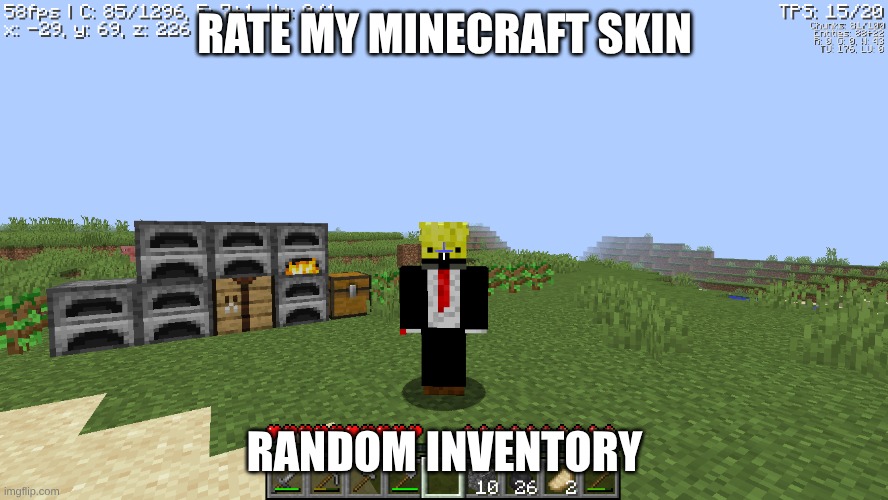 Sponge In A Suit | RATE MY MINECRAFT SKIN; RANDOM INVENTORY | image tagged in minecraft | made w/ Imgflip meme maker