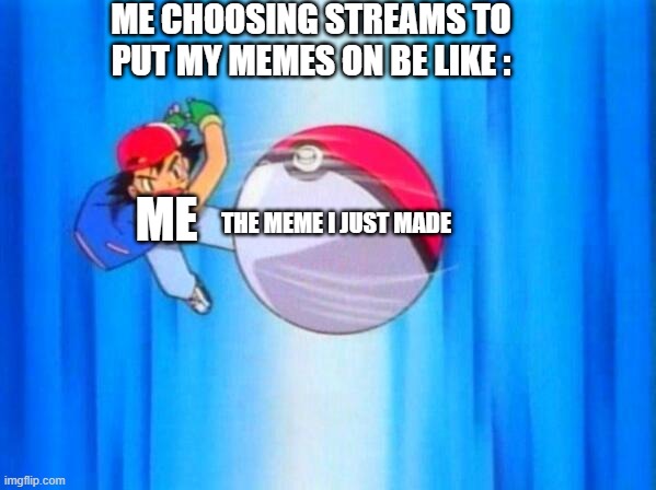 Made This When I Accdienatly Posted A Meme To The Wrong Server | ME CHOOSING STREAMS TO PUT MY MEMES ON BE LIKE :; ME; THE MEME I JUST MADE | image tagged in i choose you,mems,memes | made w/ Imgflip meme maker