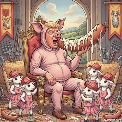 TRUMP'S SAUSAGE PARTY | image tagged in sausage party,sausage,funny animals,make america great again,mayonnaise,suck it | made w/ Imgflip meme maker