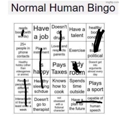 Super F :( | image tagged in normal human bingo | made w/ Imgflip meme maker