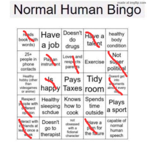 Normal human bingo | image tagged in normal human bingo | made w/ Imgflip meme maker