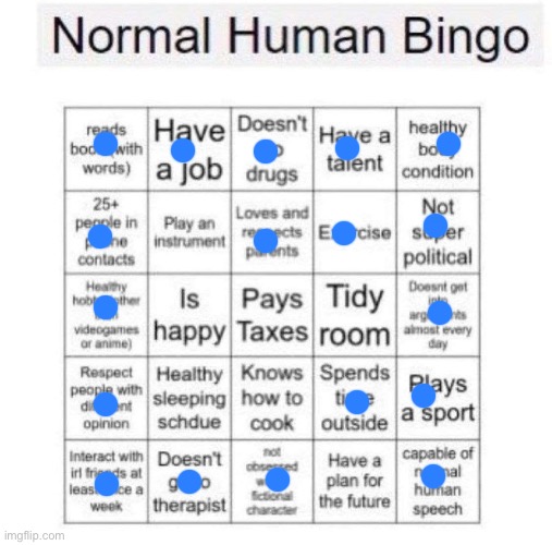 im very normal i guess | image tagged in normal human bingo,msmg | made w/ Imgflip meme maker