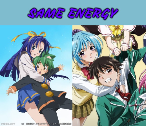 Rosario + Vampire meme 11. Glomp with Mamoru-kun ni Megami no Shukufuku o! neck hugging aka suffocation | SAME ENERGY | image tagged in anime,rosario vampire,same energy,hugging,glomp,2000s | made w/ Imgflip meme maker
