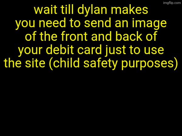 maybe an imgflip themed crypto coin too | wait till dylan makes you need to send an image of the front and back of your debit card just to use the site (child safety purposes) | made w/ Imgflip meme maker