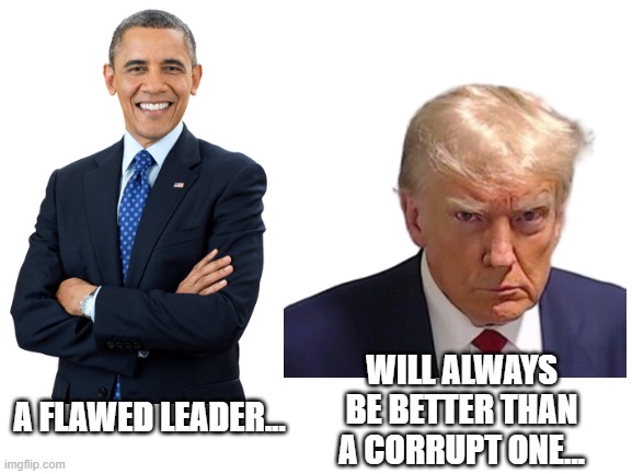 Knowing is half the battle | WILL ALWAYS BE BETTER THAN A CORRUPT ONE... A FLAWED LEADER... | image tagged in republicans,democrats,obama,trump,barack obama,donald trump | made w/ Imgflip meme maker