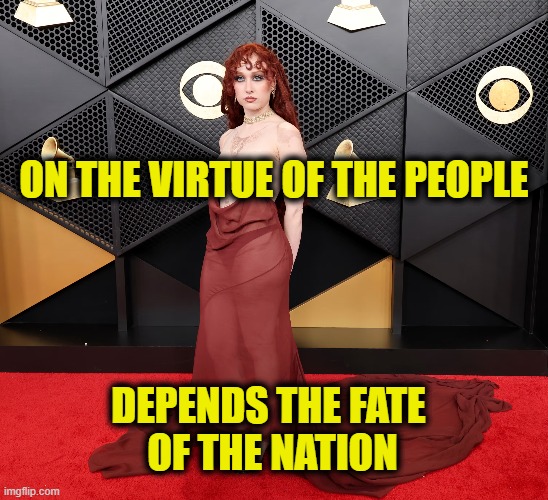 Mercy Otis Warren | ON THE VIRTUE OF THE PEOPLE; DEPENDS THE FATE
 OF THE NATION | image tagged in corruption | made w/ Imgflip meme maker