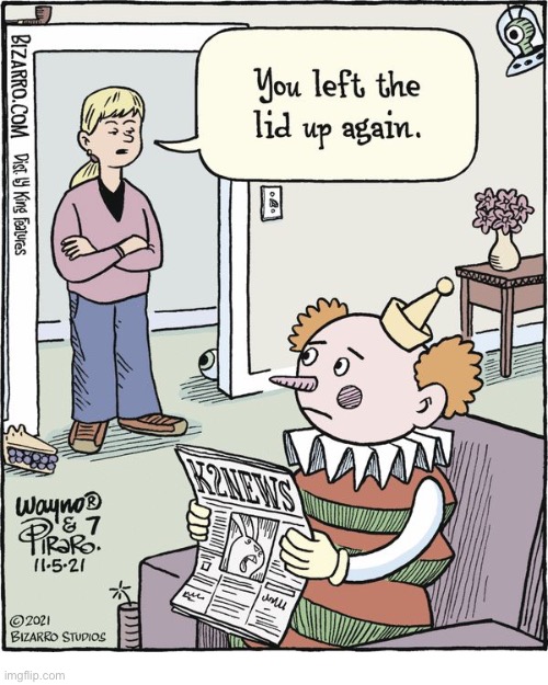 Bizarro Comics | image tagged in comics,bizarro comics,jack in the box,wife,toilet,left the lid up | made w/ Imgflip meme maker