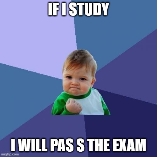 Miguel Ángel_ First condicional | IF I STUDY; I WILL PAS S THE EXAM | image tagged in memes,success kid | made w/ Imgflip meme maker