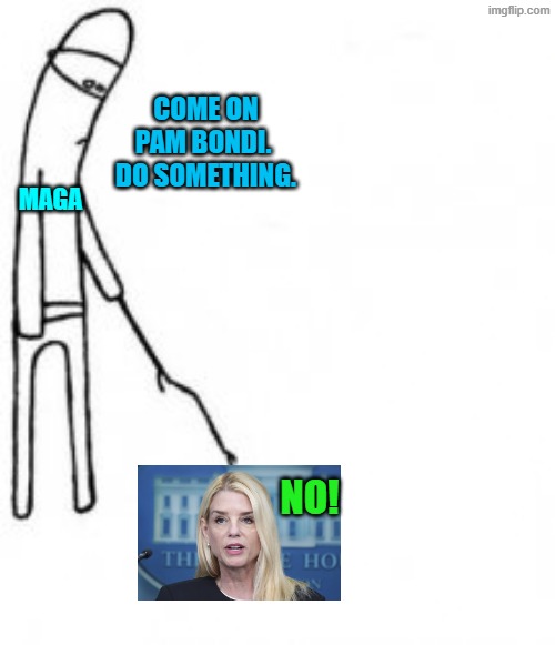 Anticipation! | COME ON PAM BONDI.  DO SOMETHING. MAGA; NO! | image tagged in poke with stick | made w/ Imgflip meme maker