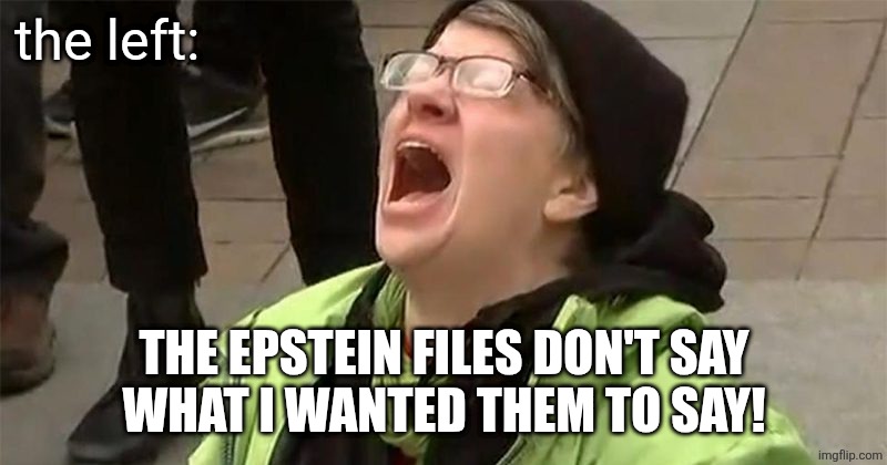 progressives in the UK are dropping like flies, and Trump is innocent | the left:; THE EPSTEIN FILES DON'T SAY
WHAT I WANTED THEM TO SAY! | image tagged in crying liberal,political meme | made w/ Imgflip meme maker