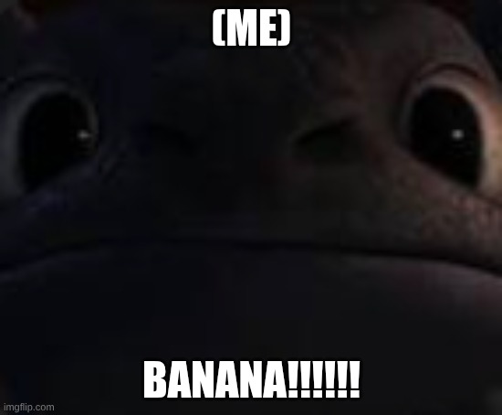 I need comments | (ME); BANANA!!!!!! | image tagged in toothless meme face | made w/ Imgflip meme maker