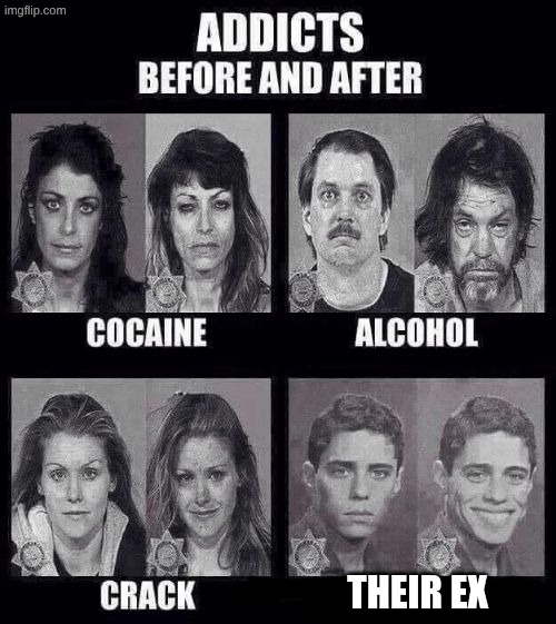 Addicts before and after | THEIR EX | image tagged in addicts before and after | made w/ Imgflip meme maker