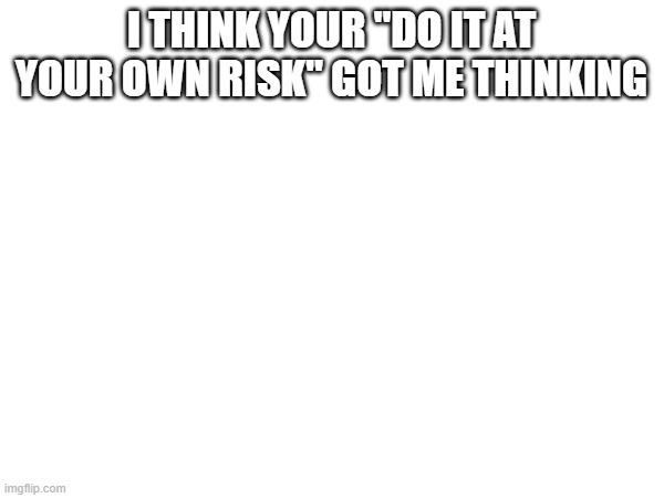 I THINK YOUR "DO IT AT YOUR OWN RISK" GOT ME THINKING | made w/ Imgflip meme maker