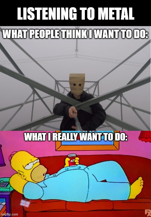 Listening Heavy Metal Be Like | LISTENING TO METAL; WHAT PEOPLE THINK I WANT TO DO:; WHAT I REALLY WANT TO DO: | image tagged in heavy metal,memes,metalhead,climbing,lattice climbing,climbing memes | made w/ Imgflip meme maker