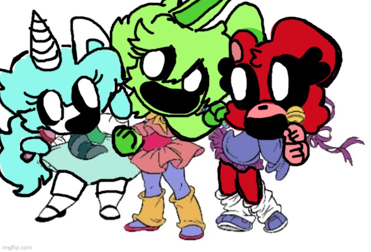 Promotional artwork of "kickin chicken and the smiling critters : the critterific adventure!" | image tagged in smiling critters,hoppy hopscotch,bobby bearhug,craftycorn | made w/ Imgflip meme maker