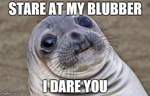 Awkward Moment Sealion Meme | STARE AT MY BLUBBER I DARE YOU | image tagged in memes,awkward moment sealion | made w/ Imgflip meme maker