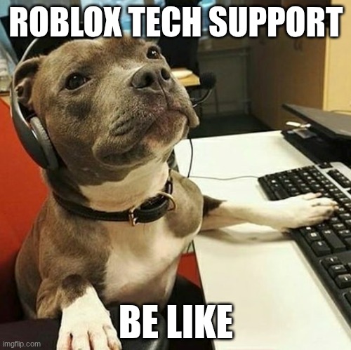 Me | ROBLOX TECH SUPPORT; BE LIKE | image tagged in pit bull tech support | made w/ Imgflip meme maker