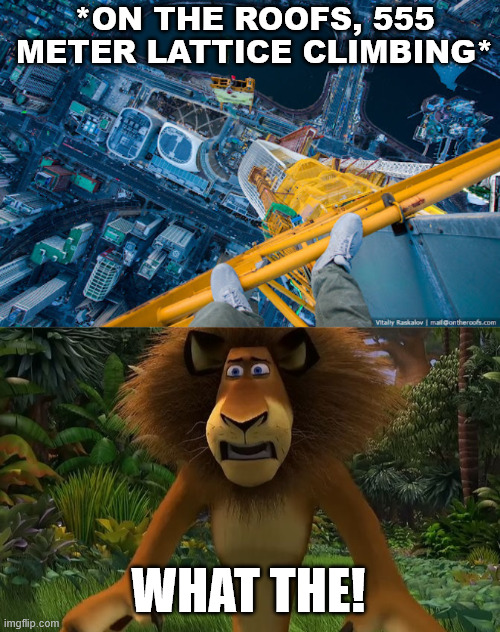 Watching On the Roofs Videos | *ON THE ROOFS, 555 METER LATTICE CLIMBING*; WHAT THE! | image tagged in on the roofs,youtube,climbing memes,lattice climbing,madagascar,latticeclimbing | made w/ Imgflip meme maker