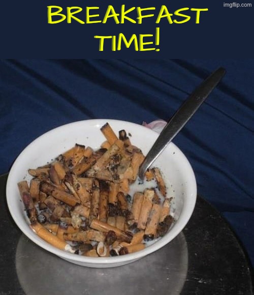 Cigarette Butt Cerial | BREAKFAST TIME! | image tagged in cursed images,breakfast,what a terrible day to have eyes,so you have chosen death,cigarettes,excuse me wtf | made w/ Imgflip meme maker
