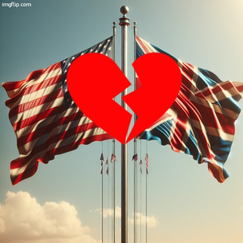 i do not like america anymore | image tagged in us flag and uk flag | made w/ Imgflip meme maker
