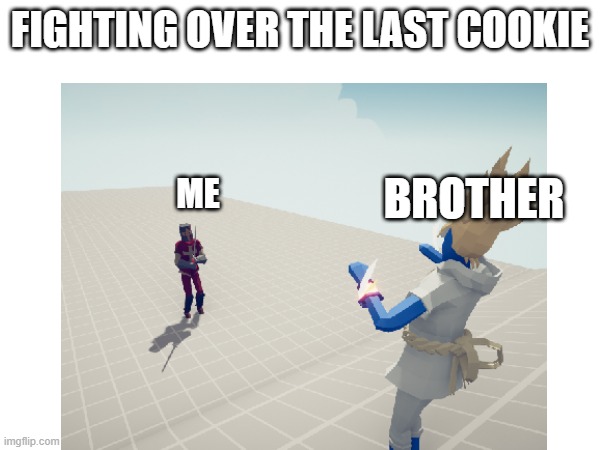 TRUE BRO?! | FIGHTING OVER THE LAST COOKIE; BROTHER; ME | image tagged in tabs | made w/ Imgflip meme maker