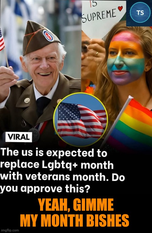 Funny | YEAH, GIMME MY MONTH BISHES | image tagged in funny,politics,veterans,month,change,government | made w/ Imgflip meme maker