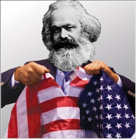Karl Marx ripping the America flag Blank Meme Template