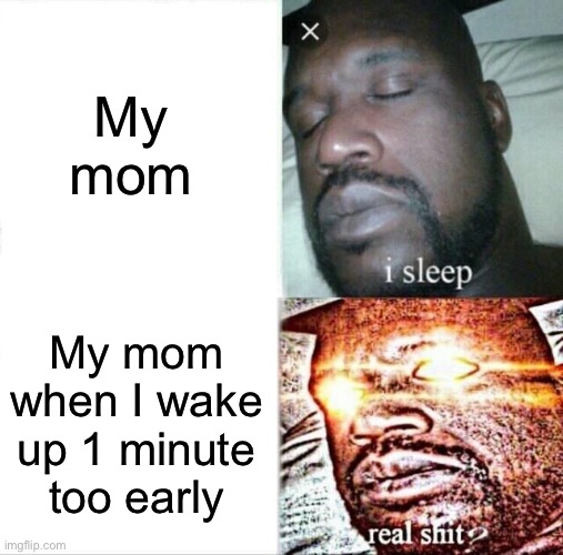 Sleeping Shaq | My mom; My mom when I wake up 1 minute too early | image tagged in memes,sleeping shaq | made w/ Imgflip meme maker