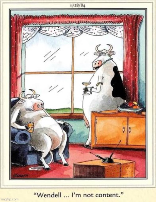 Restless cow syndrome? | image tagged in the far side,comics,cow,bull,not content | made w/ Imgflip meme maker