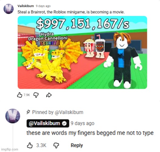 image tagged in roblox,steal a brainrot,movie,fingers,beg,begging | made w/ Imgflip meme maker