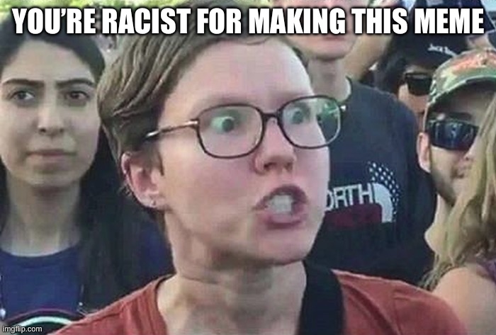 Triggered Liberal | YOU’RE RACIST FOR MAKING THIS MEME | image tagged in triggered liberal | made w/ Imgflip meme maker