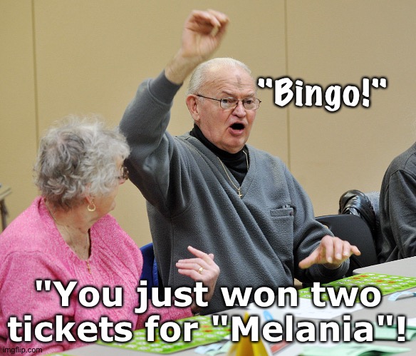 Bingo | "Bingo!" "You just won two tickets for "Melania"! | image tagged in bingo | made w/ Imgflip meme maker