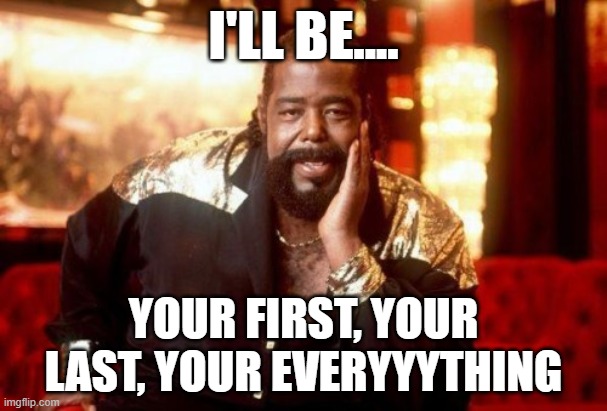 I'll be....remake | I'LL BE.... YOUR FIRST, YOUR LAST, YOUR EVERYYYTHING | image tagged in barry white | made w/ Imgflip meme maker