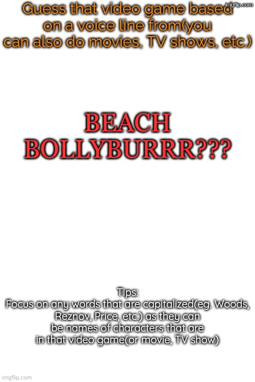 Guess that video game based on a voice line from it | BEACH BOLLYBURRR??? | image tagged in guess that video game based on a voice line from it | made w/ Imgflip meme maker