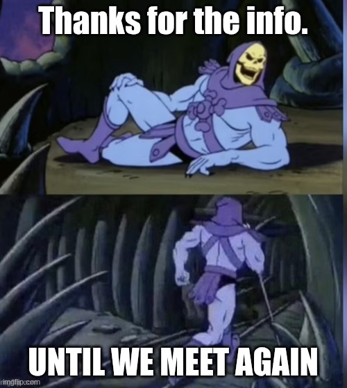 Skeltor facts | Thanks for the info. UNTIL WE MEET AGAIN | image tagged in skeltor facts | made w/ Imgflip meme maker