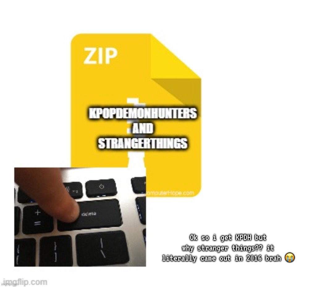 yes, i’m blocking and moving on with my day. im just curious why they’d drag st into this. | Ok so i get KPDH but why stranger things?? it literally came out in 2016 brah 😭 | made w/ Imgflip meme maker