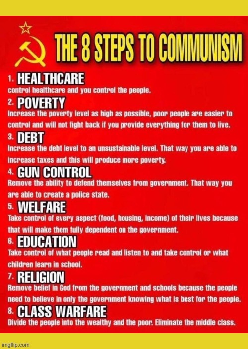 They’ve been doing their best to achieve all of these… | image tagged in anti communists,communism,8 steps,their goals,evil,tyrants | made w/ Imgflip meme maker