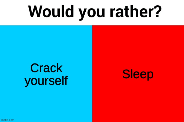 Would you rather? | Crack yourself; Sleep | image tagged in would you rather | made w/ Imgflip meme maker