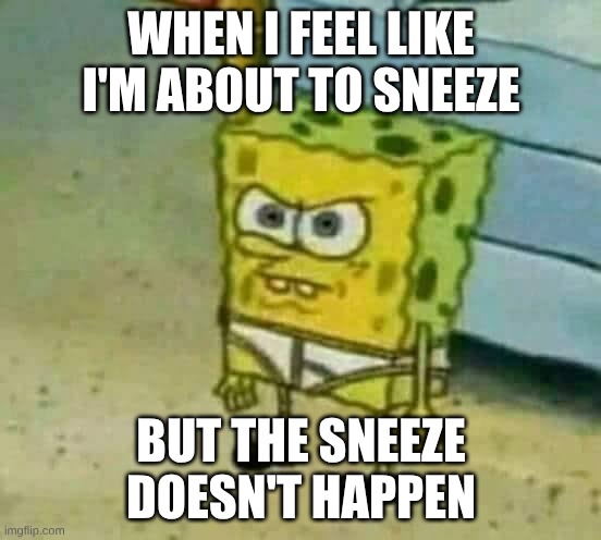 Mad Spongebob | WHEN I FEEL LIKE I'M ABOUT TO SNEEZE; BUT THE SNEEZE DOESN'T HAPPEN | image tagged in mad spongebob | made w/ Imgflip meme maker