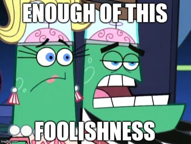 ENOUGH OF THIS FOOLISHNESS | image tagged in fool,fools,memes,reactions,the fairly oddparents | made w/ Imgflip meme maker