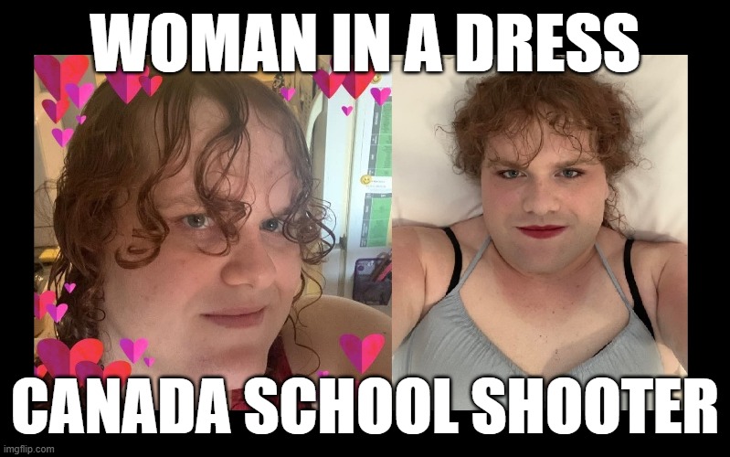 Canadian School Shooter | WOMAN IN A DRESS; CANADA SCHOOL SHOOTER | made w/ Imgflip meme maker