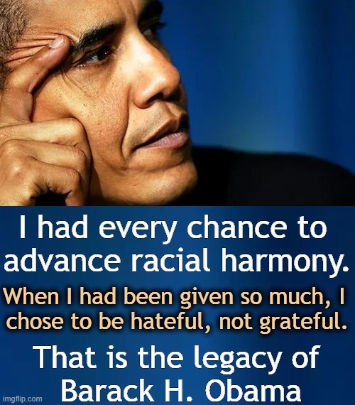 Obama & Biden Tag-teamed Their Assault on America   | I had every chance to 
advance racial harmony. When I had been given so much, I 
chose to be hateful, not grateful. That is the legacy of 
Barack H. Obama | image tagged in choices,poor choices,thanks obama,division,racism,racist | made w/ Imgflip meme maker