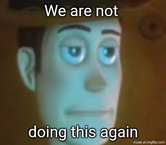 disappointed woody | We are not doing this again | image tagged in disappointed woody | made w/ Imgflip meme maker