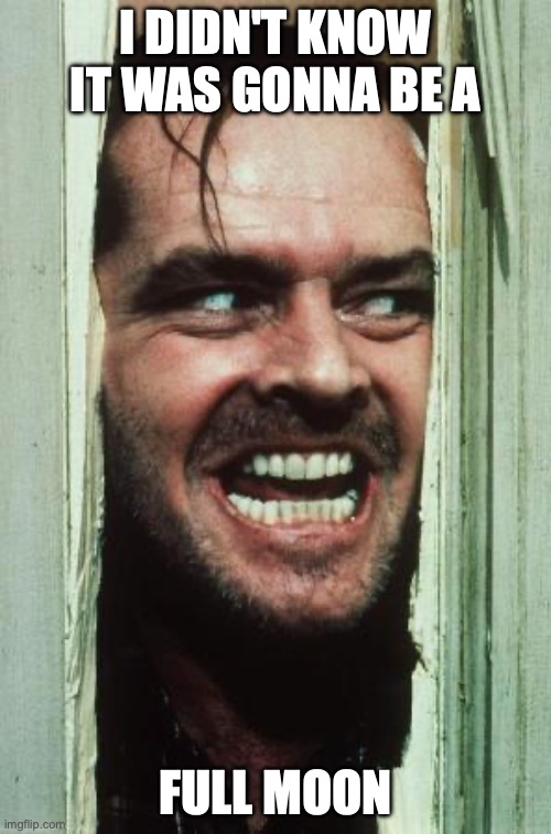 Here's Johnny | I DIDN'T KNOW IT WAS GONNA BE A; FULL MOON | image tagged in memes,here's johnny | made w/ Imgflip meme maker