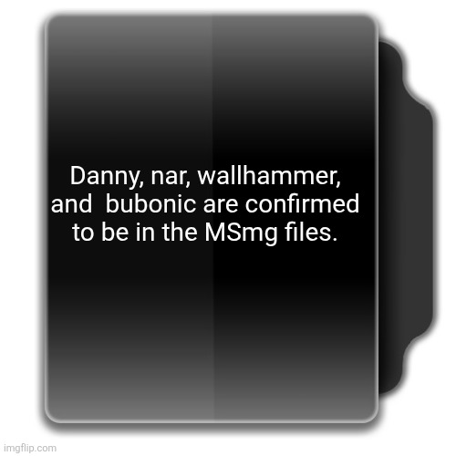 Folder Template | Danny, nar, wallhammer, and  bubonic are confirmed to be in the MSmg files. | image tagged in folder template | made w/ Imgflip meme maker