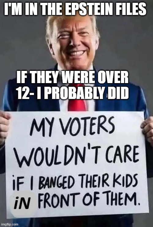 I'M IN THE EPSTEIN FILES; IF THEY WERE OVER 12- I PROBABLY DID | made w/ Imgflip meme maker