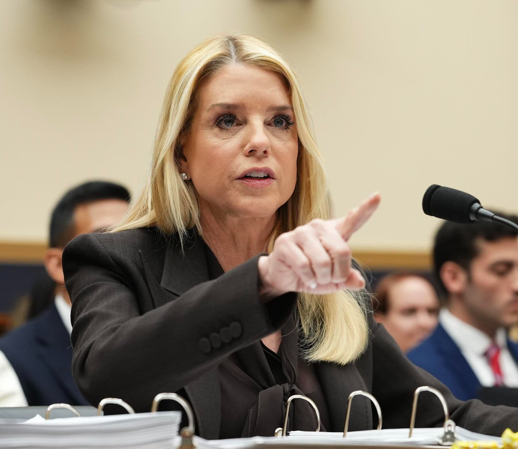 Pam Bondi points the finger Blank Meme Template