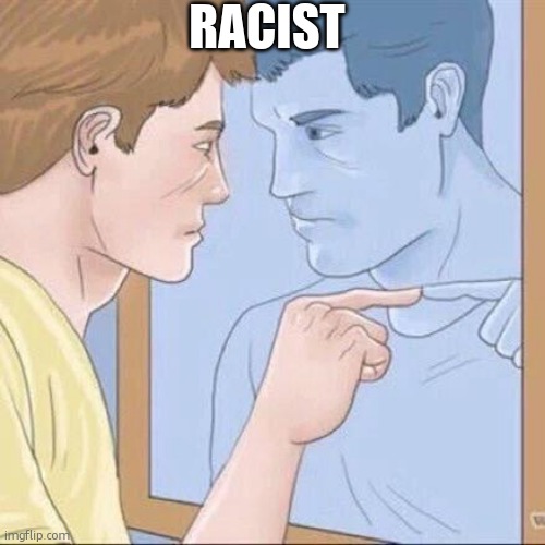Pointing mirror guy | RACIST | image tagged in pointing mirror guy | made w/ Imgflip meme maker